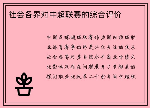 社会各界对中超联赛的综合评价