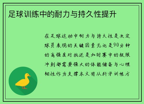 足球训练中的耐力与持久性提升