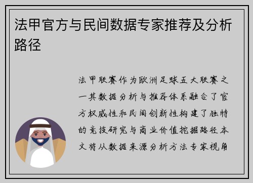 法甲官方与民间数据专家推荐及分析路径